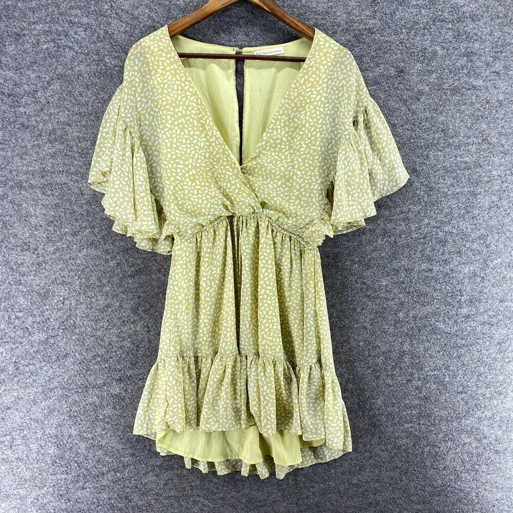 Here Comes The Sun Dress Women S Small Green Geometric Sheath Short V-Neck